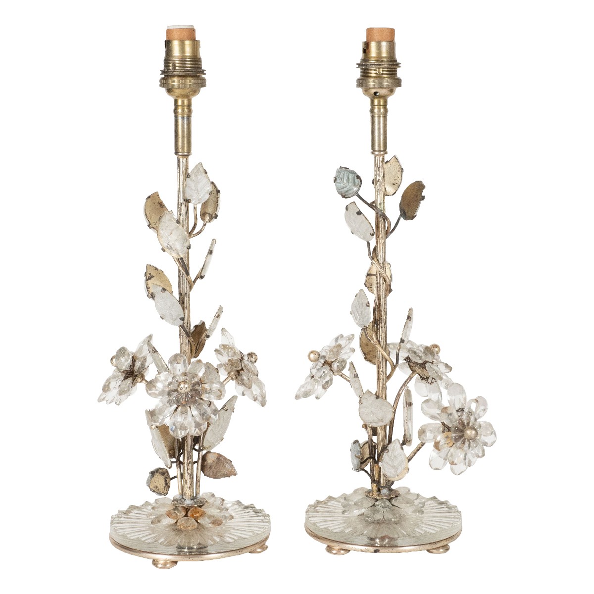 Pair of crystal floral motif table lamps