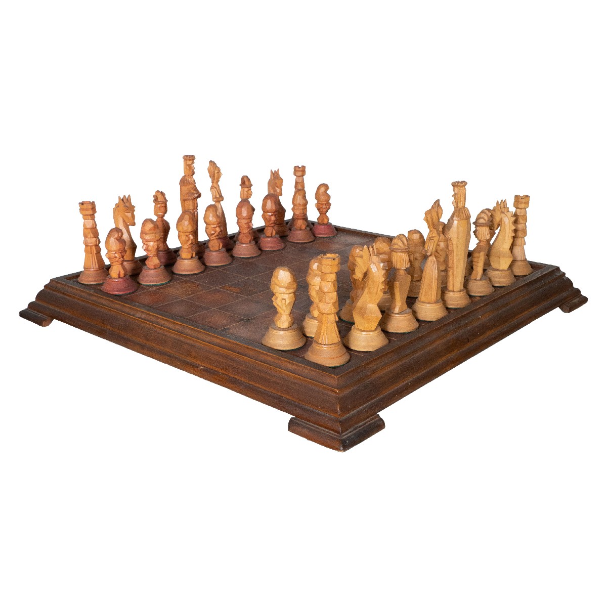 Hand-carved wood and leather chess set