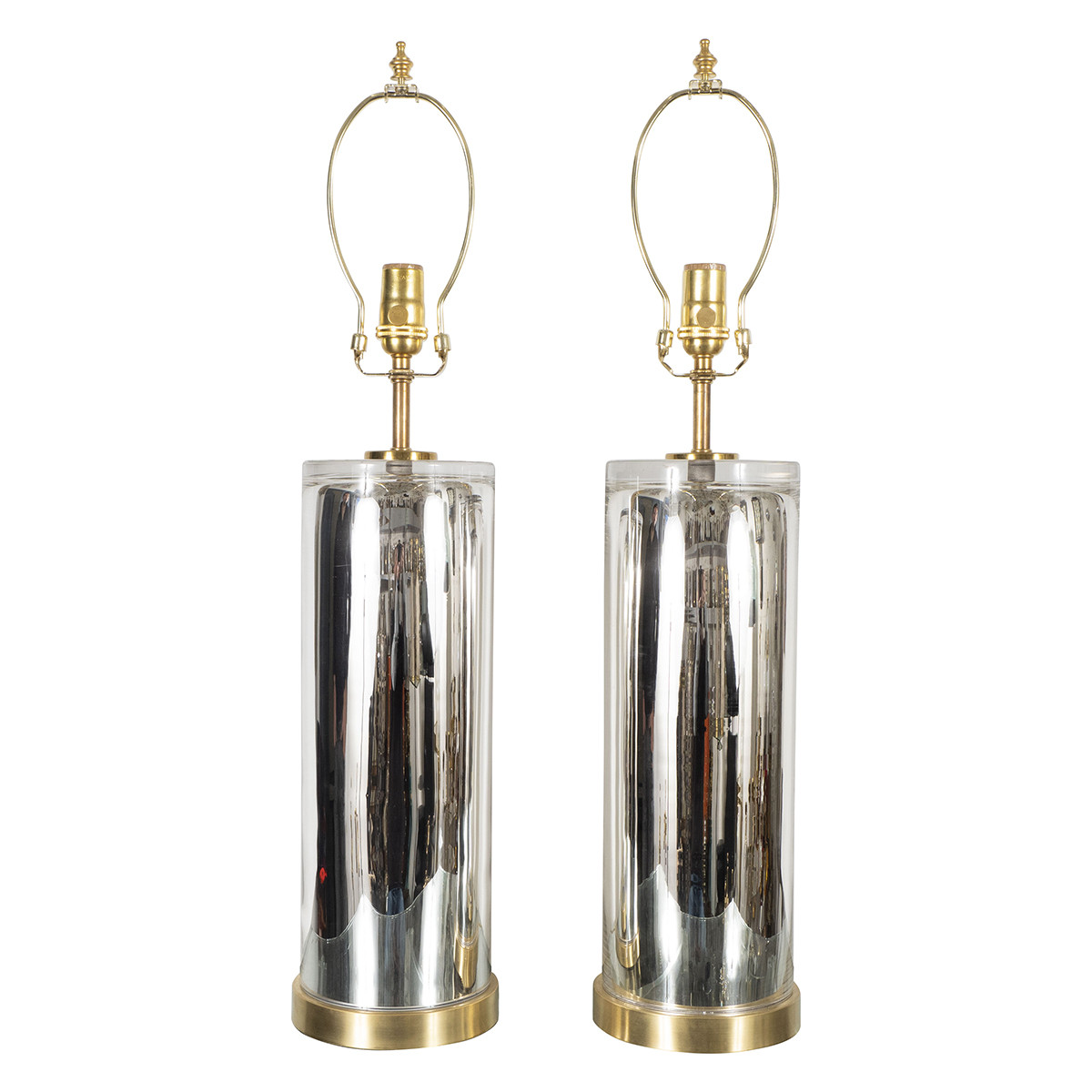 Pair of cylindrical mercury glass table lamps