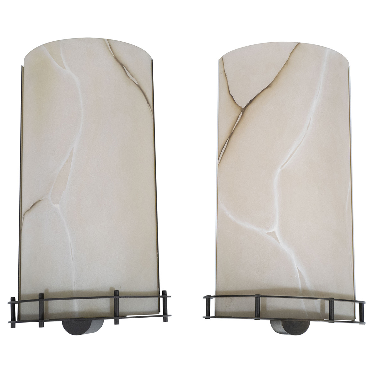 Pair of resin faux marble demilune wall sconces